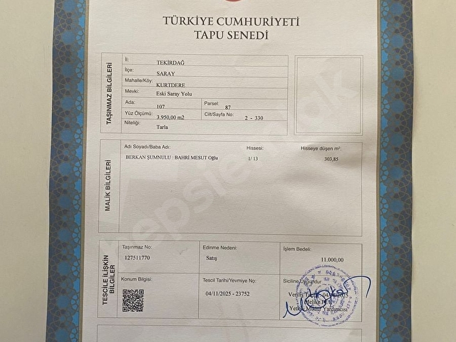 Yatırımlık 303 m² Tarla – Tekirdağ Saray Kurtdere - Görsel 6