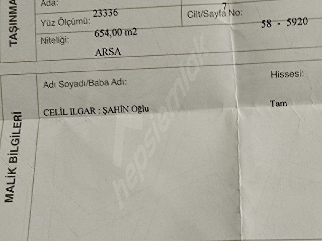 İki Kata imarlı 650 metrekare