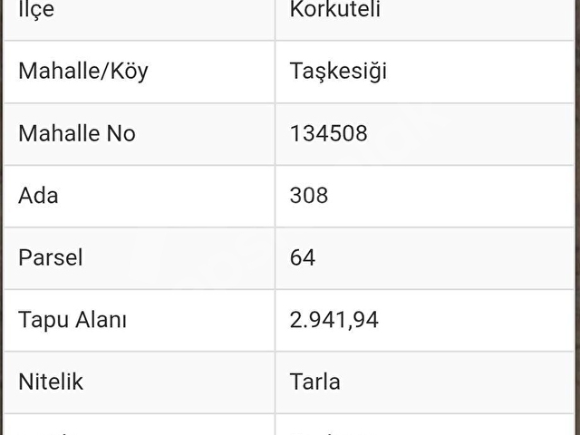 KORKUTELİ TAŞKESİĞİNDE YATIRIMLIK TARLA