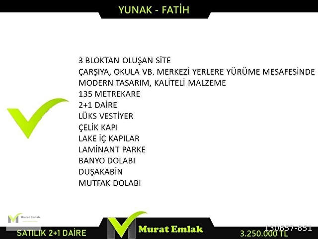 MURAT İNŞAAT EMLAKTAN YUNAK FATİH MAHALLESİNDE SATILIK 2+1 DAİRE - Görsel 5