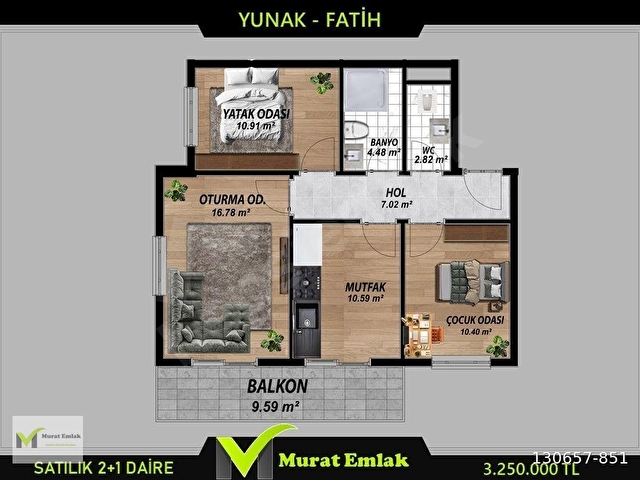 MURAT İNŞAAT EMLAKTAN YUNAK FATİH MAHALLESİNDE SATILIK 2+1 DAİRE - Görsel 4