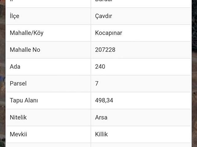 BURDUR ÇAVDIR KOCAPINAR MAH.KİLLİK MEVKİİ SATILIK İMARLI ARSA - Görsel 4