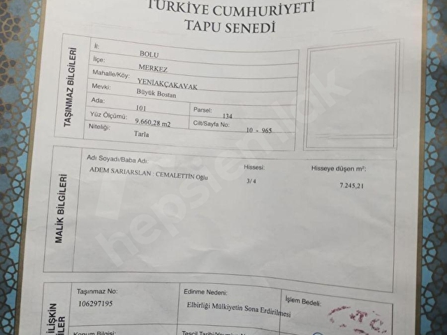 BOLU MERKEZ YENİAKÇAKAVAK  KÖYÜ  SATILIK (9660m2) TARLA - Görsel 13