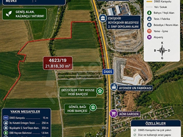 TURYAP TAN AKPINARDA SATILIK 21.818 m² YATIRIMLIK TARLA