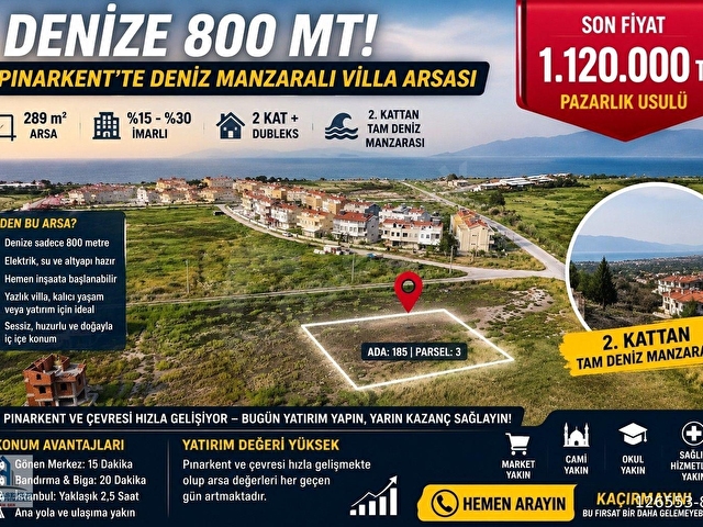 289 m² Pınarkentte Deniz Manzaralı Villa Arsası DENİZE 800 MT! - Görsel 2
