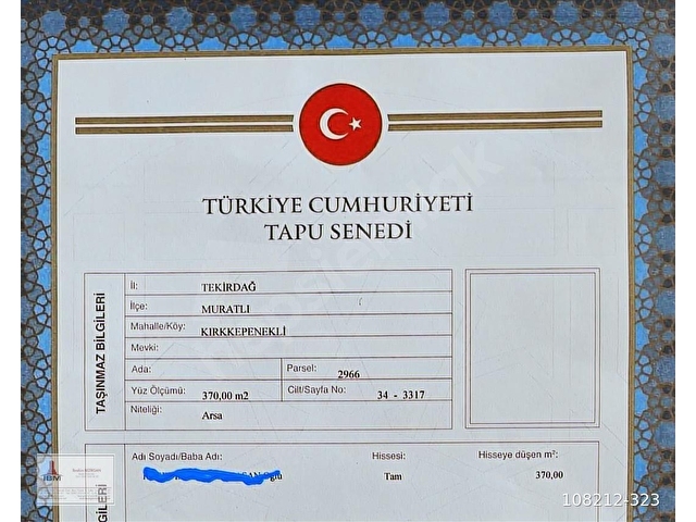 TEKİRDAĞ MURATLI KIRKKEPENEĶLİ KÖYİÇİ MÜSTAKL370m2,SATILIK ARSA - Görsel 10
