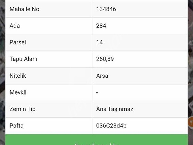 YEŞİL EMLAK TAN ALAYBEYLİ DE SATILIK ARSA 260 M2