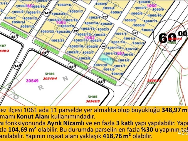 60lık Yola 2. Parsel Ayrık Nizam ve Konut İmarlı Yatırımlık 0,90 Emsal Arsa - Görsel 4