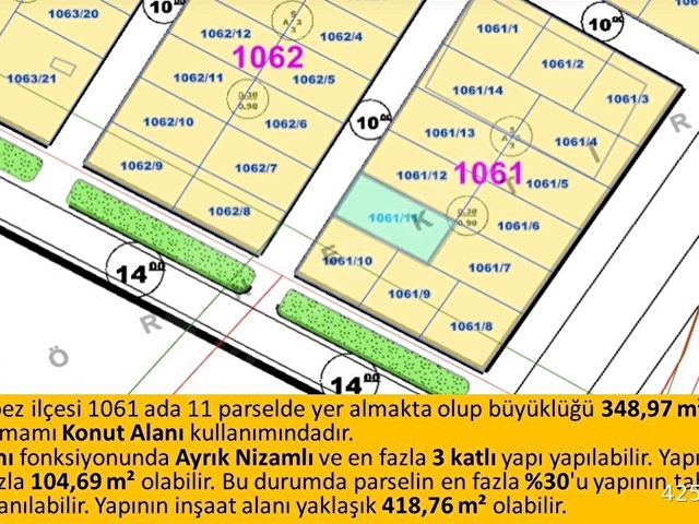60lık Yola 2. Parsel Ayrık Nizam ve Konut İmarlı Yatırımlık 0,90 Emsal Arsa