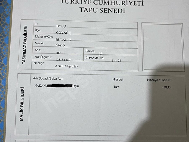 Bolu GÖYNÜK bulanık köyünde köy yerleşimi içinde imarlı ev yeri. Araç takası olur