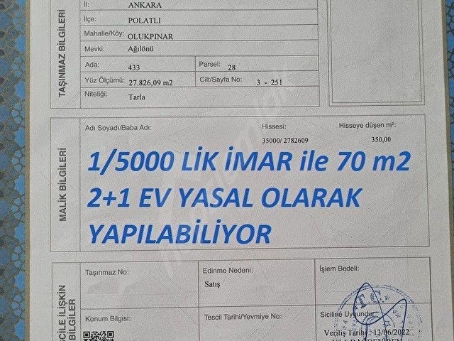 FLORALIFE-2 İMARLI 350m² BAHÇE Eskişehir Yolu Yakın Altyapı Hazır 70m² Yapı Hakkı Yatırımlık FIRSATI