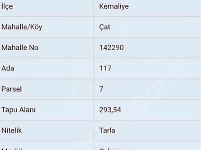 Erzincan Kemaliye Satılık 293m² Müstakil Tapulu Tarla