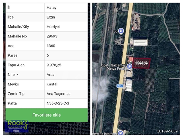 ERZİN ANA YOL ÜZERİNDE SATILIK 7980 M2 ALANLI NARENCİYE BAHÇESİ