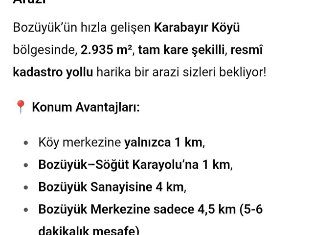 BOZÜYÜK KARABAYIRDA GESE 700 M, SANAYİYE 4 KM, KARE PARSEL - Görsel 10