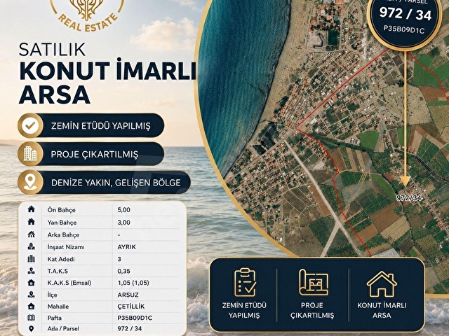 Hatay Arsuz Çetillik Mahallesinde Satılık Konut İmarlı Arsa