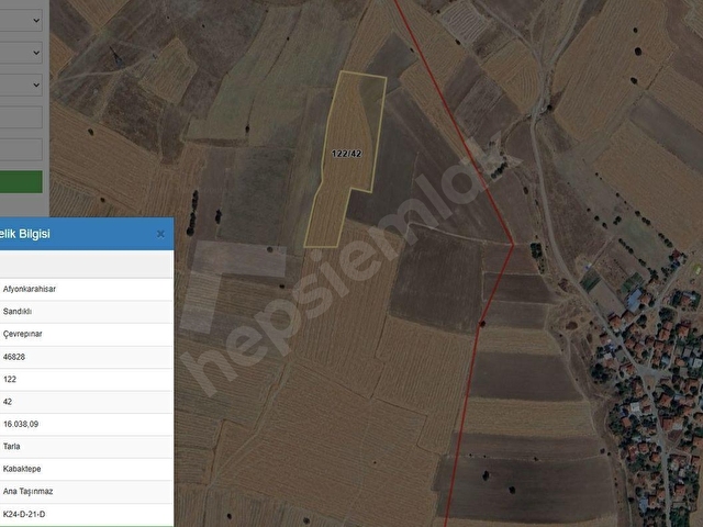 AFYON SUR EMLAKTAN SANDIKLI/ÇEVREPINAR KÖYÜNDE SATILIK TARLA