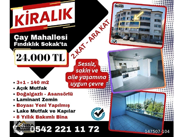 TERMENİN EMLAKÇISINDAN Çay Mah. Fındıklık Sokakta 3+1 Arakat Kiralık Daire