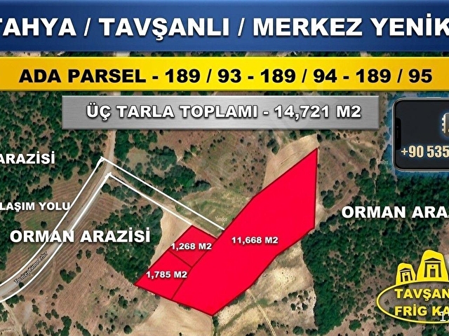 🚩 TAVŞANLI YENİKÖY’DE BİRLEŞİK ÜÇ PARSEL FIRSAT TARLA!
