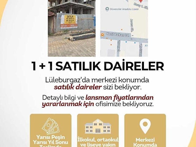 LÜLEBURGAZ SİTELER MAHALLESİ 1+1 55 M2 SATILIK DAİRELER