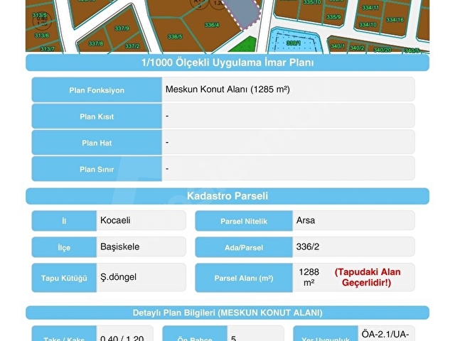 ֎ KOCAELİ ֎ BAŞİSKELE ֎ 1.288 m² ֎ KONUT İMARLI ֎ 0.40 / 1.20 ֎ - Görsel 6