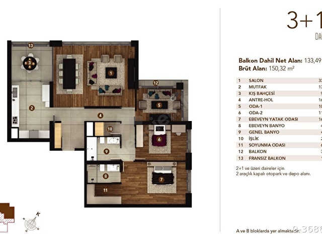 CEPA EVLERİ İNCEK�DE 3+1 DAİRE PRESTİJLİ ÖZEL PROJE 036866655 hepsiemlak