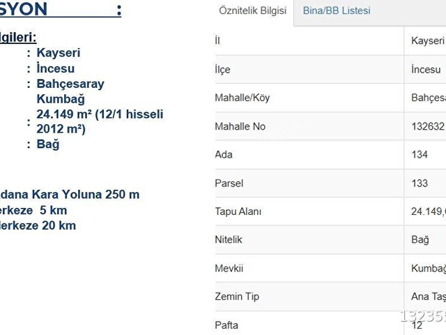 İNCESU BAHÇESARAY MAH. İMARA YAKIN SATILIK 2012 m2 BAĞ