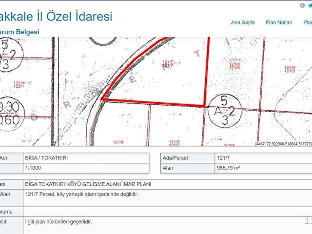 Biga İlçesi Tokatkırı Köyü Satılık Arsa