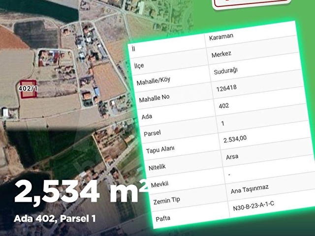SUDURAĞI KASABASINDA 2.534 m2 SATILIK ARSA