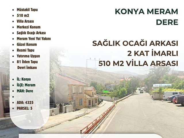 MERAM DEREDE 2 KAT İMARLI 510 m² VİLLA ARSASI - Görsel 3