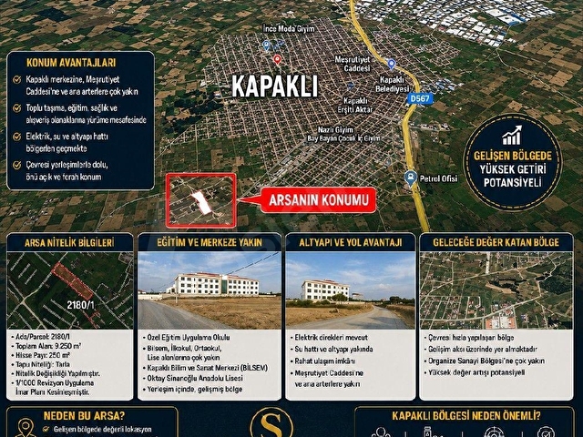 TEKİRDAĞ / KAPAKLI MERKEZDE SATILIK ARSA