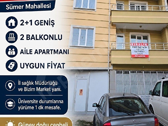 KİRALIK DAİRE 2+1 SAĞLIK MÜDÜRLÜĞÜ YANI SÜMERDE GENİŞ DAİRE AİLE APARTMANI AİDAT YOK.