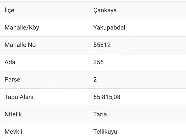 SATILIK ANKARA ÇANKAYA YAKUPABDALDA YATIRIMLIK HİSSELİ TARLA