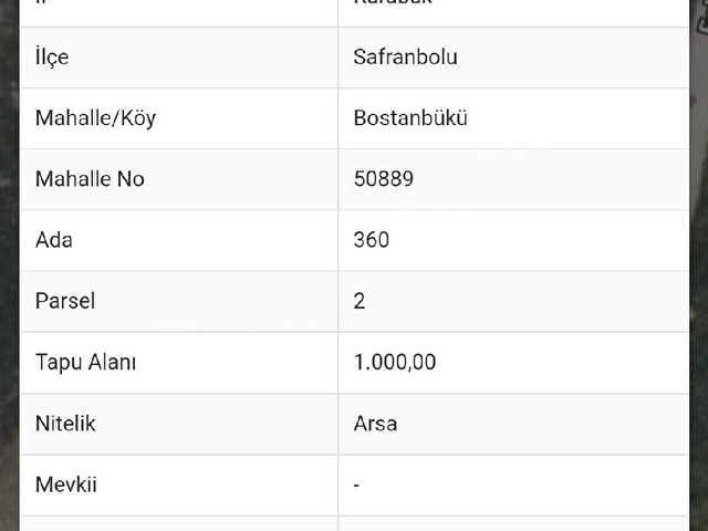 SAFRANBOLU BOSTANBÜKÜNDE SATILIK 1000M2 VİLLA İMARLI ARSA