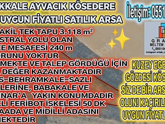 ÇANAKKALE AYVACIK KÖSEDERE DENİZE 240M UYGUN FİYATLI - Görsel 2