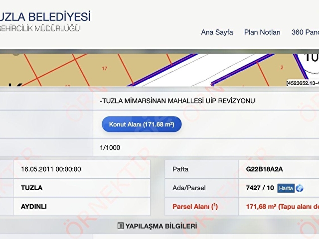 Tuzla Mimar Sinan Satılık Konut İmarlı 172 m2 Arsa(Takasa Açık)