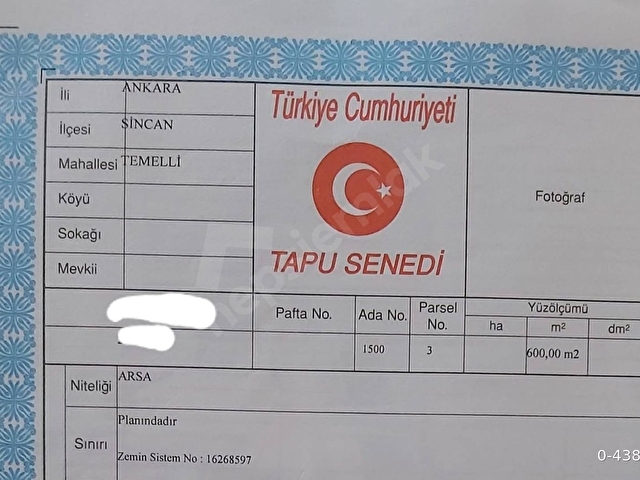 TEMELLİ TSE KARŞISI VİLLA İMARLI KONUT ARSASI