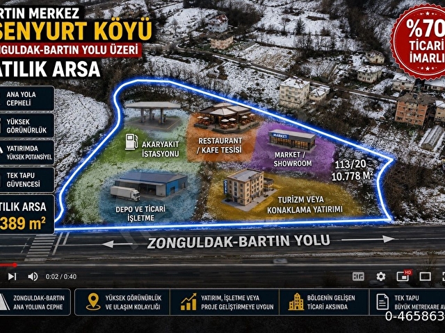 %70 TİCARİ İMARLI ANA YOLA CEPHE SATILIK ARSA