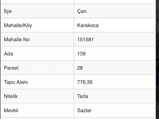 ÇANAKKALE ÇAN KARAKOCA KÖYÜNDE YATIRIMLIK 776 M2 TARLA