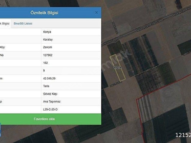 Konya Karatay Zencirlide 42 Dönüm Tarla (306747 )