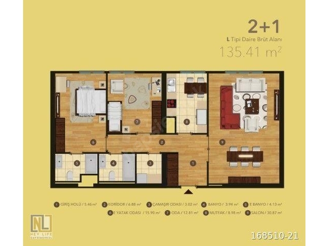 KRİSTALŞEHİR | MÜKEMMEL MANZARA | KAPALI MUTFAK | 2+1 135 m² - Görsel 4