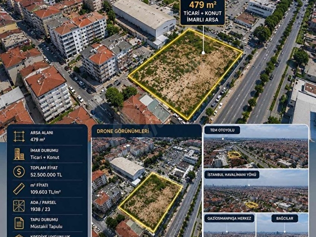 GAZİOSMANPAŞA BAĞLARBAŞINDA SATILIK TİCARİ + KONUT İMARLI ARSA - Görsel 5