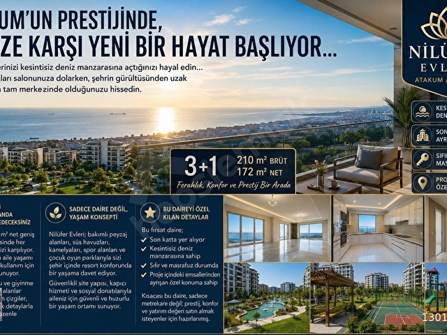 NİLÜFER EVLERİ SİTESİNDE DENİZ MANZARALI SATILIK SIFIR 3+1 DAİRE