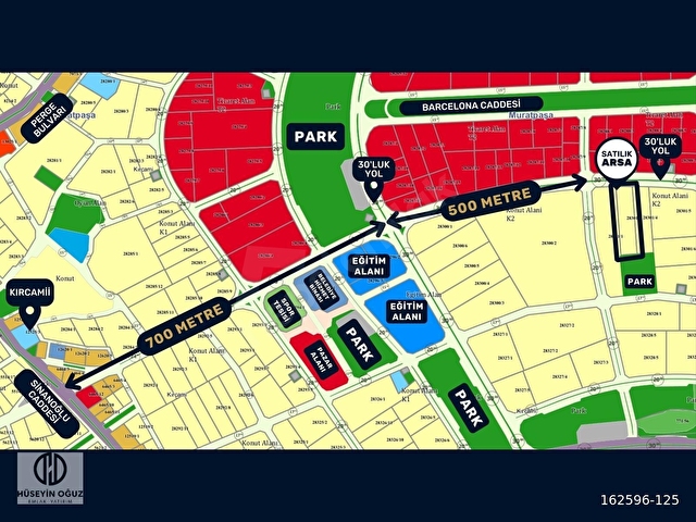 HÜSEYİN OĞUZDAN KIRCAMİDE PARKA CEPHE 50m² 30LUK YOLDA ARSA