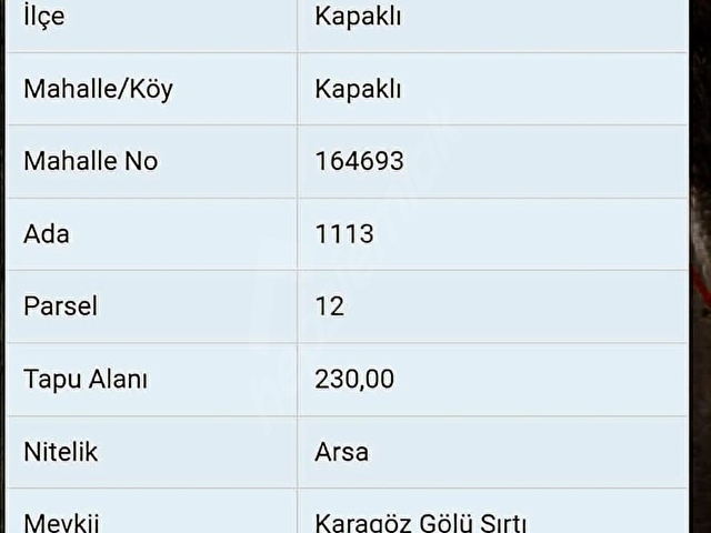 Çerkezköy kapaklıda satılık imarlı 230 metre² arsa