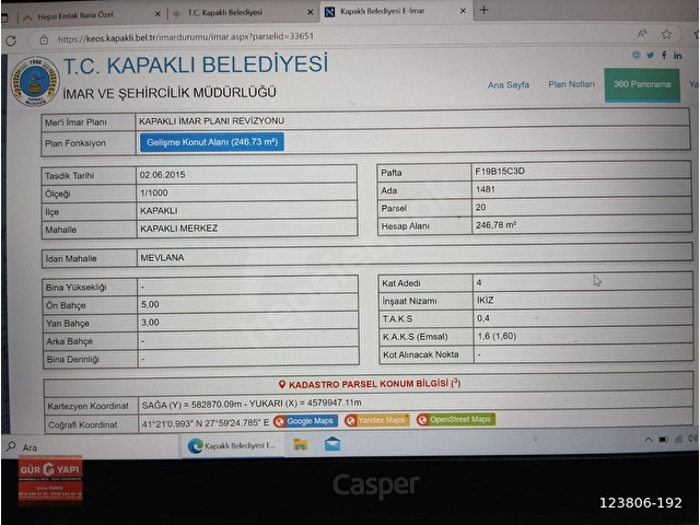 ÇERKEZKÖY KAPAKLIDA SATILIK ARSA