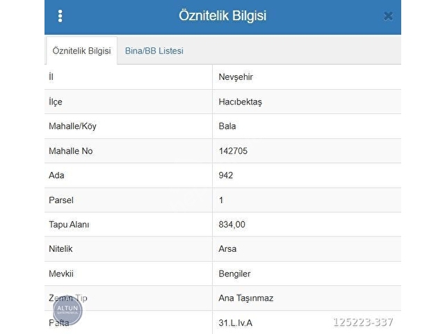 ALTUN EMLAK | HACIBEKTAŞ BALADA SATILIK 834 M2 ARSA