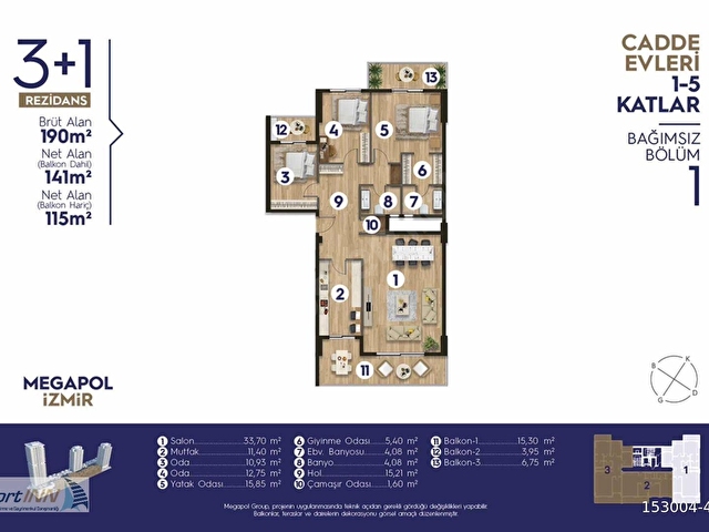 Megapol İzmir Cadde Evlerin de 3+1 Kiralık - Görsel 28