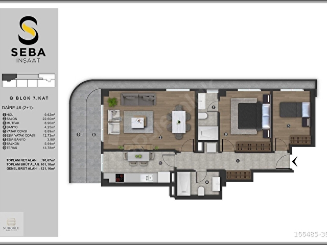 SEBA CASA 2+1 SATILIK واحد دو خواب فروشی