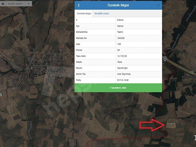 UYGUNA SATILIK EDİRNE HAVSA TAPTIK KÖYÜ VE OTOBAN YAKINI 12740 M2 SATILIK TEK PARSEL TARIM ARAZİSİ