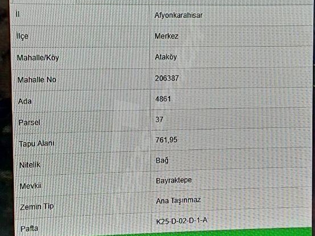 AFYON SUR EMLAKTAN ATAKÖYDE SATILIK BAĞ/BAHÇE KONUMU GÜZEL - Görsel 6
